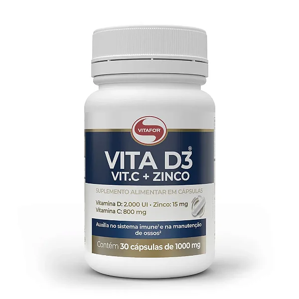 Vitamina D3, C e Zinco 30 Cáps Fortaleça o Sistema Imune - Vitafor