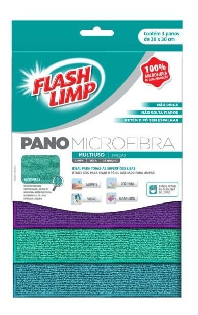 Pano Microfibra Multiuso 3 Peças Flash Limp