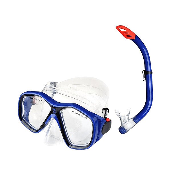 Kit Mergulho Máscara e Snorkel Juvenil Azul Multilaser