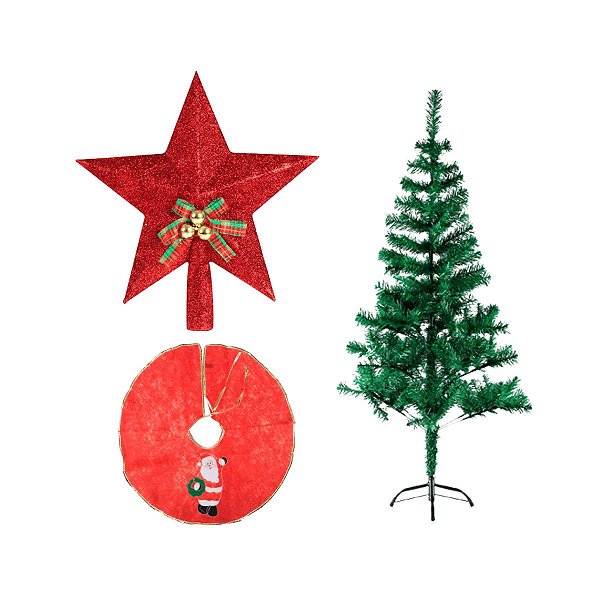 Árvore De Natal 180cm 320 Galhos C/ Saia e Estrela Vermelha