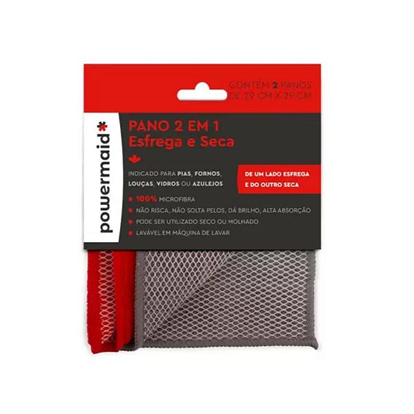 2 Panos Esfrega e Seca Microfibra Alta Absorção Powermaid
