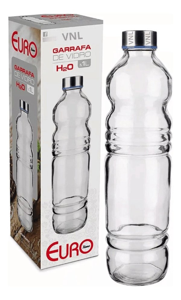 Garrafa De Vidro 1 L Redonda Água Sucos Chá Geladeira H2o