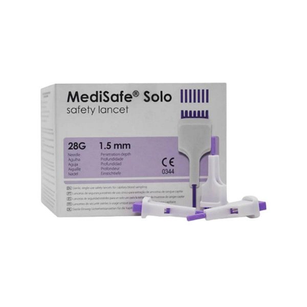 Lanceta De Segurança Medisafe 28g Roxa - Caixa Com 100 Uni
