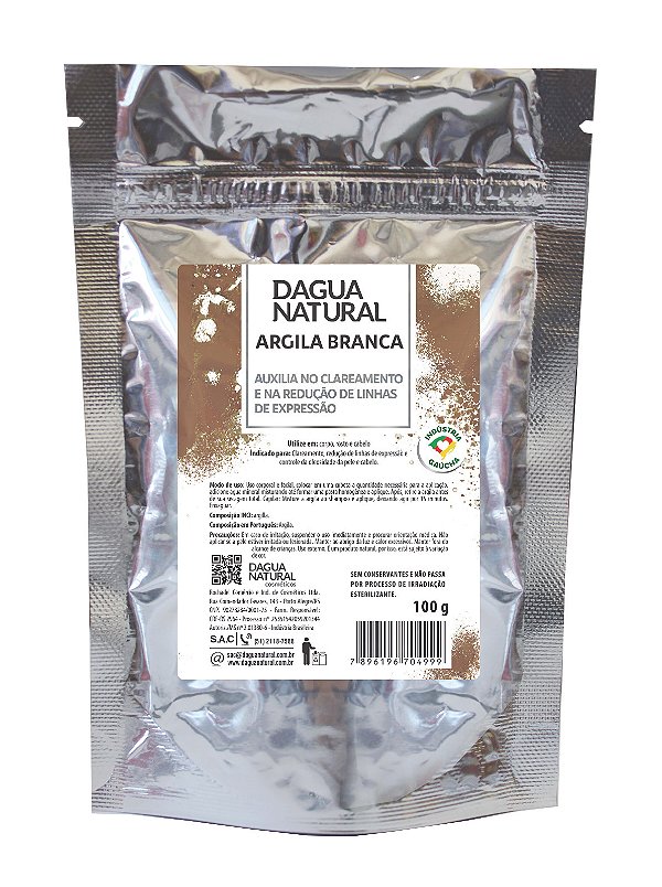 Argila Branca Clareadora Rejuvenescedora 100g D AGUA NATURAL