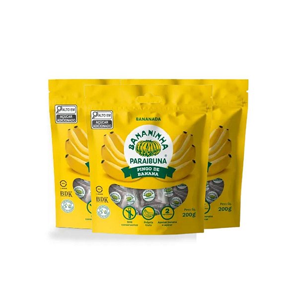 Kit 3 Balas Pingo de Banana 200g Bananinha Paraibuna