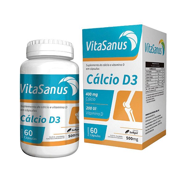 Suplemento Cálcio e vitamina D3 60 Cápsulas Vitasanus