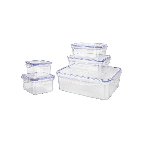Conjunto pote hermético 5 Peças Plastico PP azul Euro Home