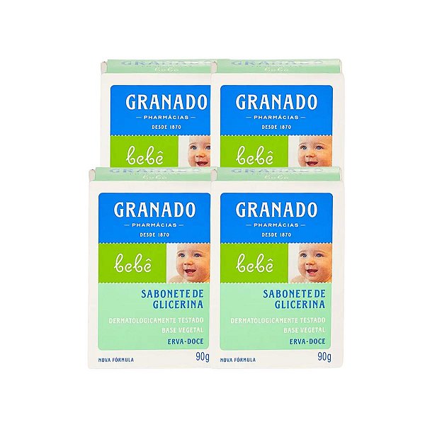 4 Sabonete Barra de Glicerina Granado Bebê Erva-doce 90g