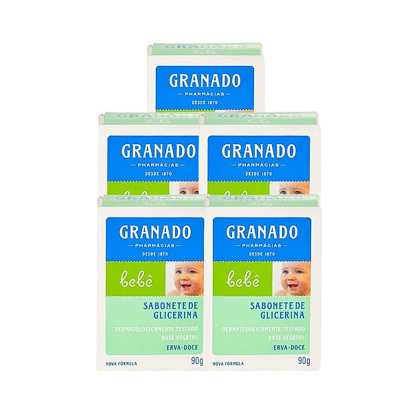 5 Sabonete Barra de Glicerina Granado Bebê Erva-doce 90g