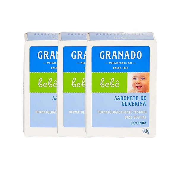 3 Sabonete Barra de Glicerina Granado Bebê Lavanda 90g
