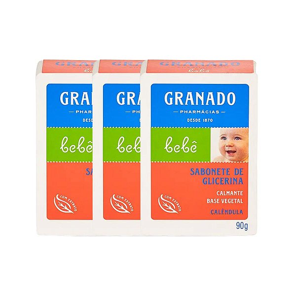 3 Sabonete em Barra de Glicerina Granado Bebê Calêndula 90g