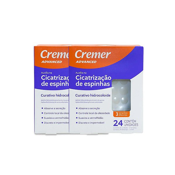 2 Curativos Hidrocoloide Acnes e Espinhas 24un Cada Cremer