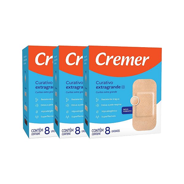 3 Curativo Cremer Extra Grande Bege 8 unidades Cada