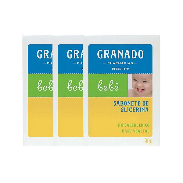 3 Sabonete em Barra de Glicerina Granado Bebê Tradicional 90g