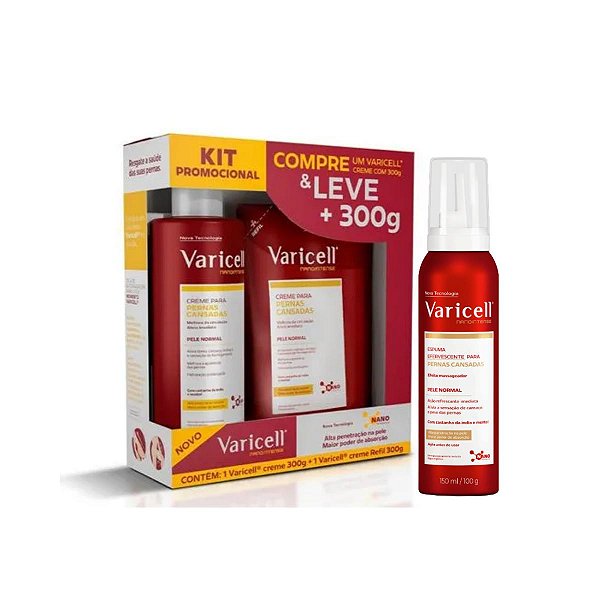 Kit Varicell Creme+Refil e Espuma Nanointense Pernas Cansada