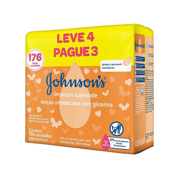 Kit Lenços Umedecidos Com Glicerina Johnson's 176 Unidades