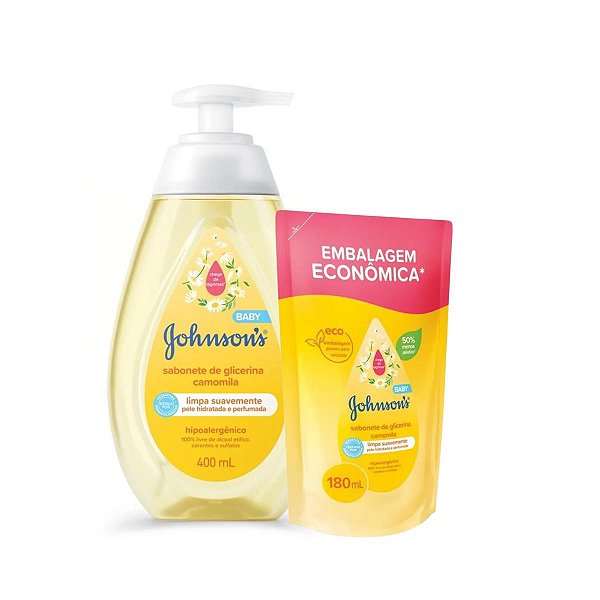 Kit Sabonete Líquido 400ml Glicerina C/1 refil Johnson's