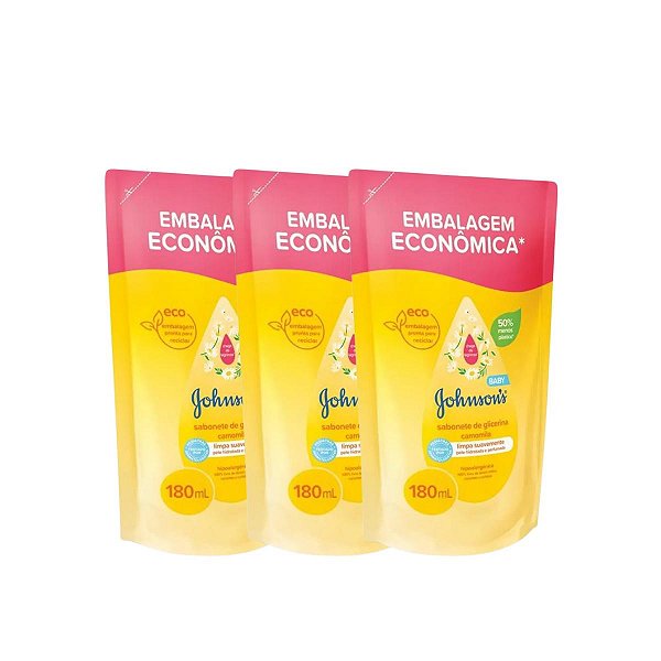 3 Refil Sabonete Líquido Glicerina Camomila 180ml Johnson's