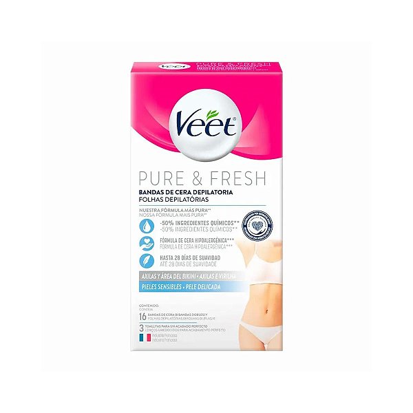 Folha Depilatória Axilas e Virilhas Veet Pure & Fresh 16 un