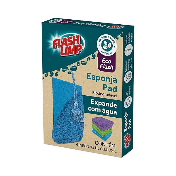 Esponja Pad Biodegradável Expande com Água 6 Pc Flash Limp
