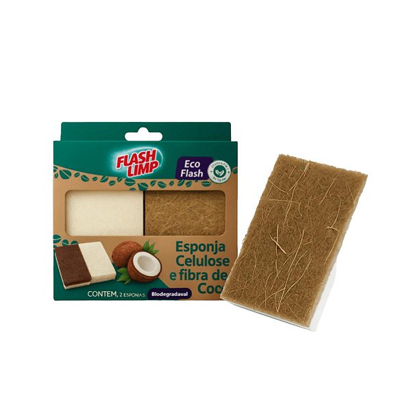 2 Esponjas Celulose e Fibra de Coco Biodegradável Flash Limp