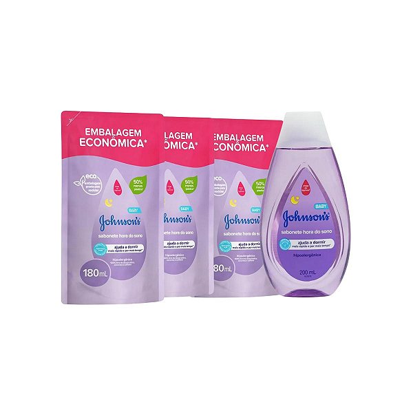 Kit Sabonete Hora do Sono 200ml Johnson's Com 3 Refil 180ml