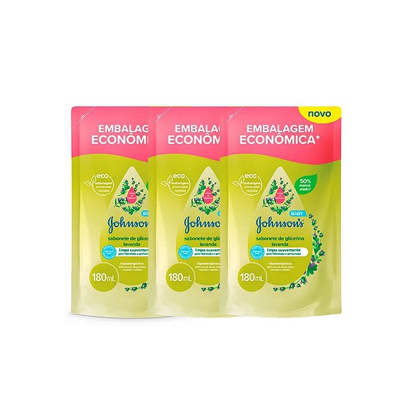 Kit 3 Sabonete Líquido Johnson'S Baby Lavanda Refil 180ml