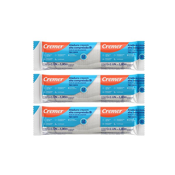 3 Atadura de Crepom Tipo Cysne 10cm x 1,8m 13 Fios Cremer