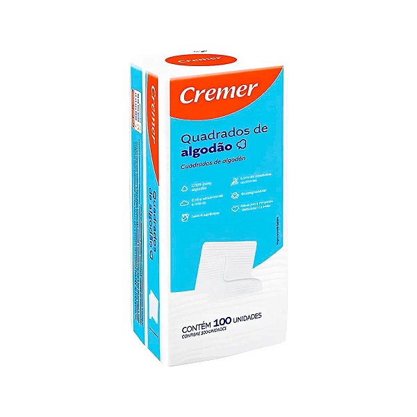 Algodão Quadrado Sem Perfume Cremer 100 Unidades