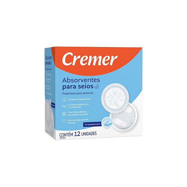 Absorvente para Seios Cremer 12 Unidades Com Fita Aderente