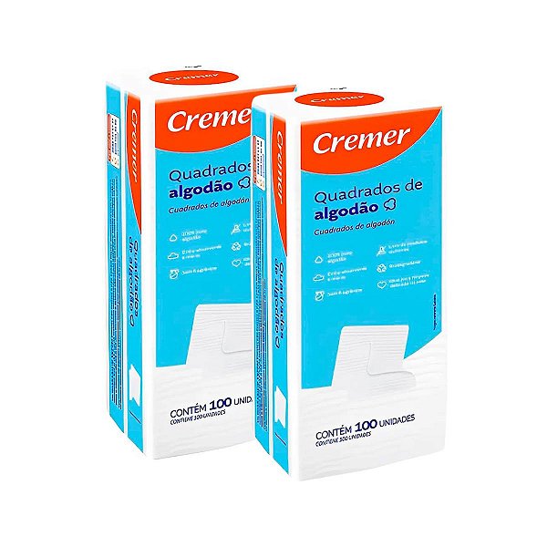 2 Algodão Quadrado Sem Perfume Cremer 100 Unidades
