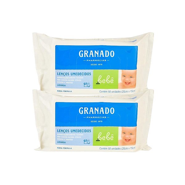 2 Lenços Umedecidos Bebê Lavanda - 100 unidades Granado