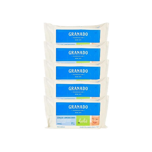 5 Lenços Umedecidos Bebê Lavanda - 250 unidades Granado