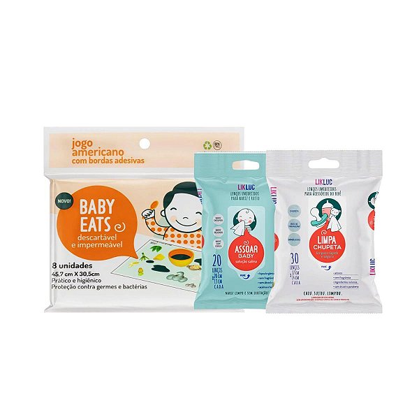 Kit LikLuc Lenço Aspirar com Limpa Chupeta e Jogo Americano