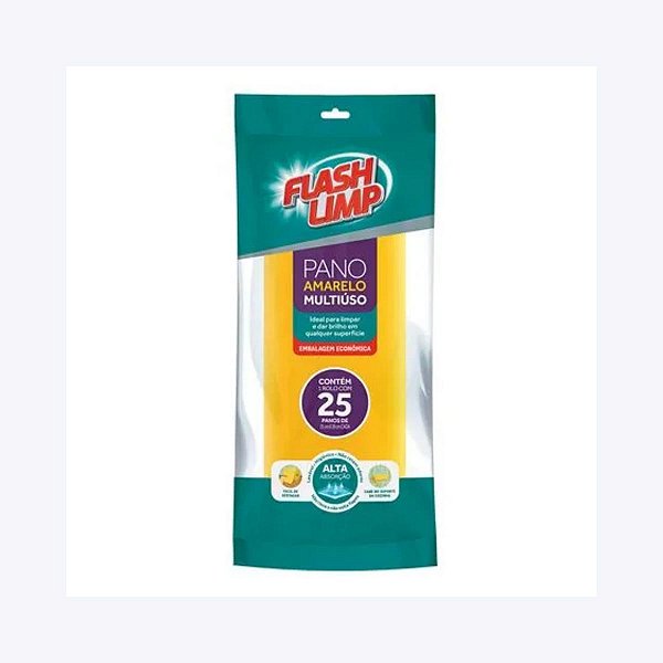 Rolo Com Pano Amarelo Multiuso 25 Peças Flash Limp