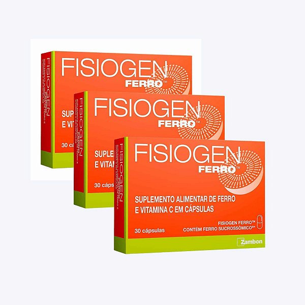 Kit 3 Fisiogen Suplemento Ferro e Vitamica C 30 cápsulas