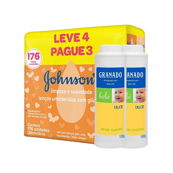 Kit Lenço Umedecido Johnsons 2 Talco Para Bebê 100g Granado