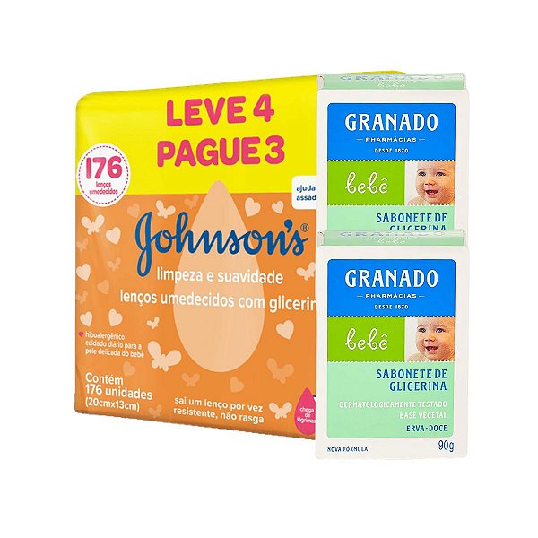 Kit Lenço Umedecido e 2 Sabonete Barra Erva Doce Granado