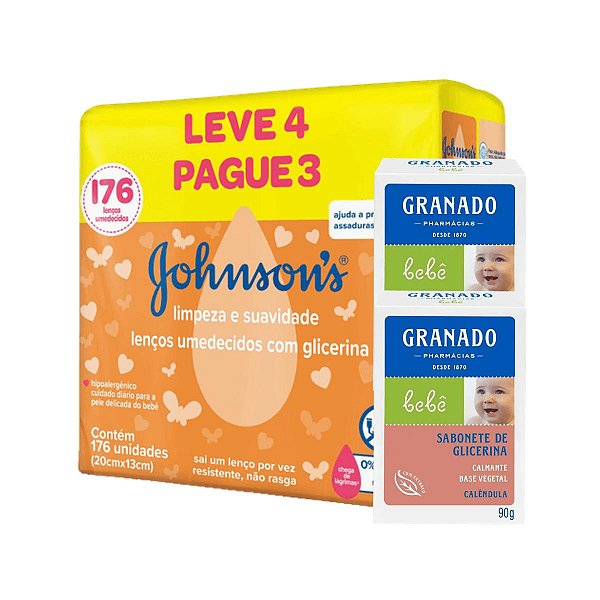 Kit Lenço Umedecido e 2 Sabonete Barra Calêndula Granado