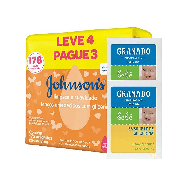 Kit Lenço Umedecido e 2 Sabonete Barra Tradicional Granado