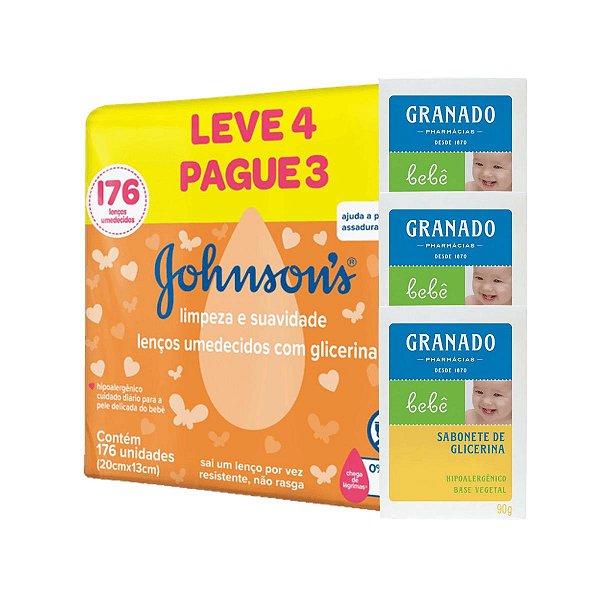 Kit Lenço Umedecido e 3 Sabonete Barra Tradicional Granado