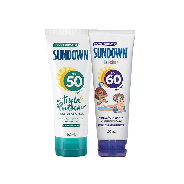 Kit 2 Protetor Solar Sundown 50fps 100ml + 60fps Kids 100ml