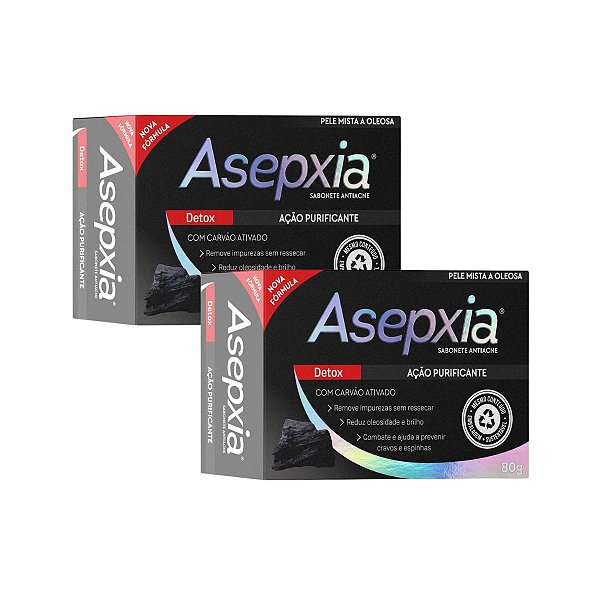 Kit 2 Sabonete Facial Asepxia Detox 80g Com Carvão Ativado