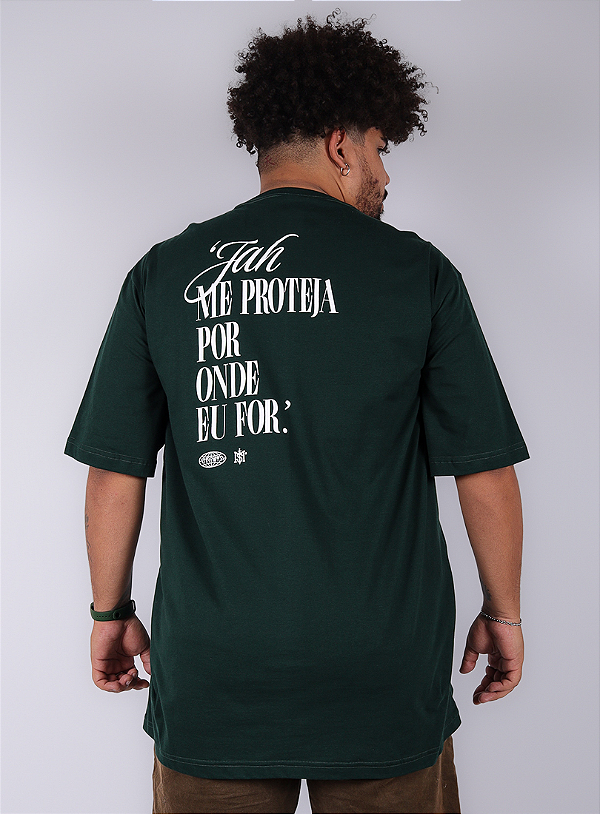 Camiseta Chronic Plus Size Colab. Mato Seco - Jah me Proteja por Onde Eu For - Verde