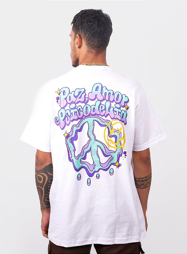 Camiseta Chronic - Paz, Amor e Psicodelia - Branco