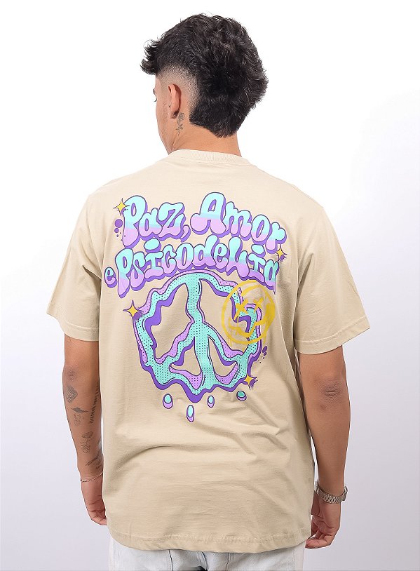 Camiseta Chronic - Paz, Amor e Psicodelia - Caqui