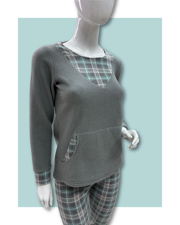 Pijama Feminino Longo Soft Xadrez Com Bolso Casal