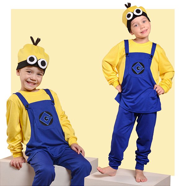 Fantasia Pijama Minion Longo em Malha Leve