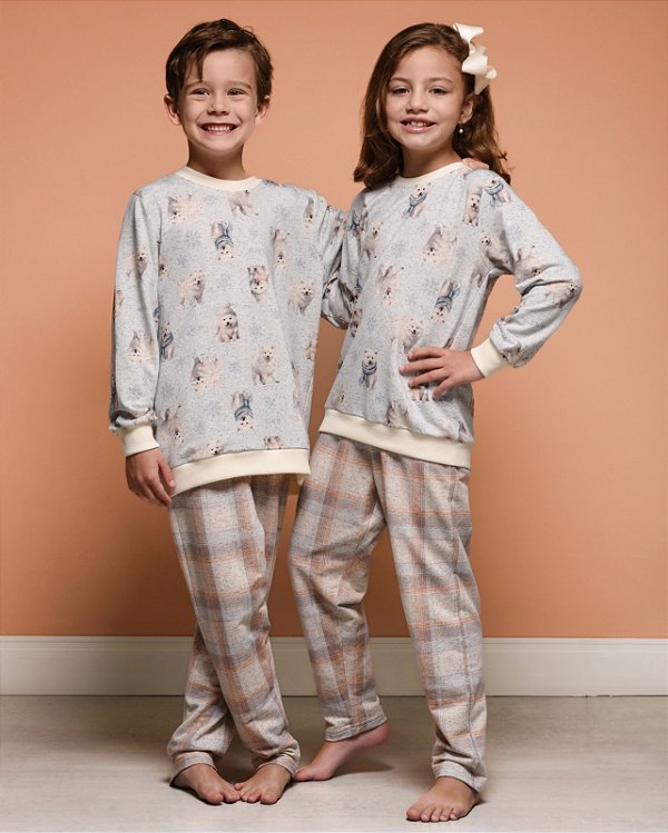 Pijama Inverno em moletinho cachorro Husky Família