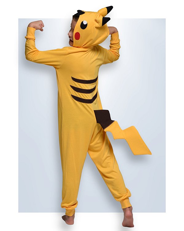 Pijama Fantasia Pikachu Longo em Malha Leve Adulto e Infantil
